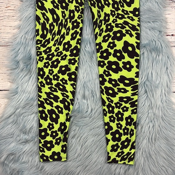 Goldsheep Trip Floral Neon Leopard Cheetah Print Crop Green Black 7/8 Leggings - Picture 6 of 8